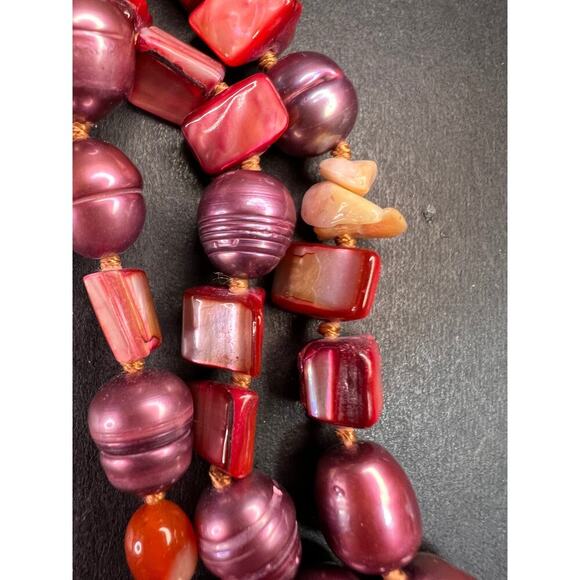 NEW carnelian and freshwater pearl strand necklace with sterling silver clasp - Picture 12 of 13